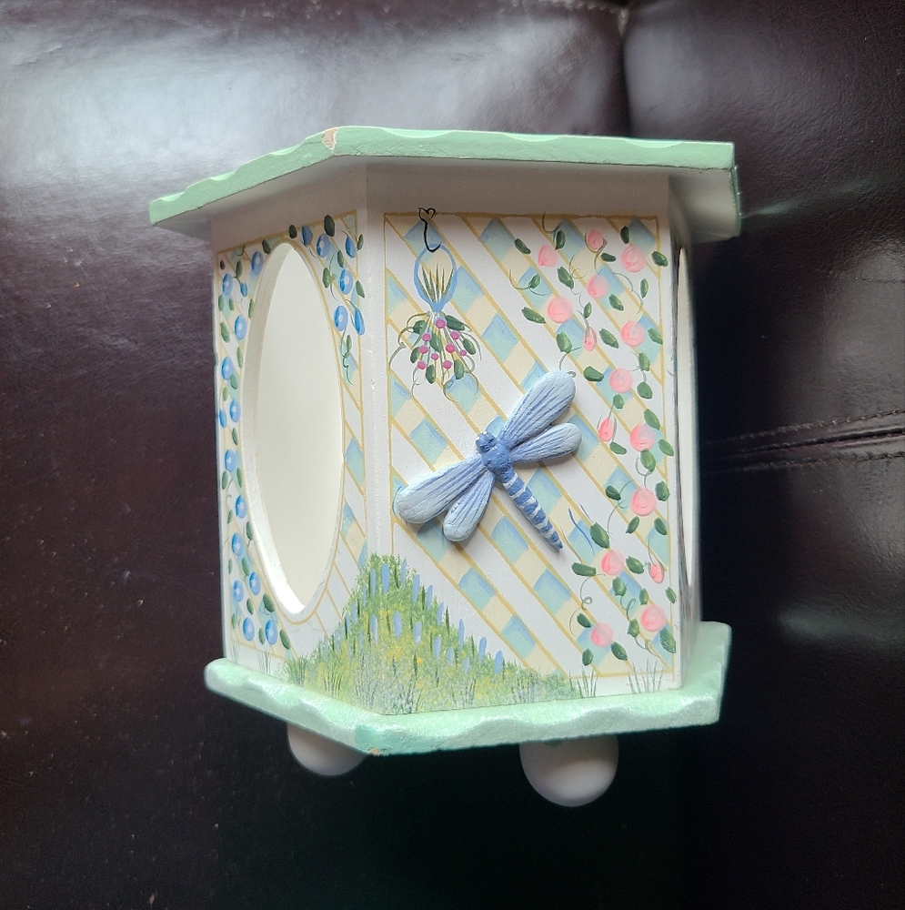 Decorative Hexagonal Jar Candle Holder with Dragonfly Design